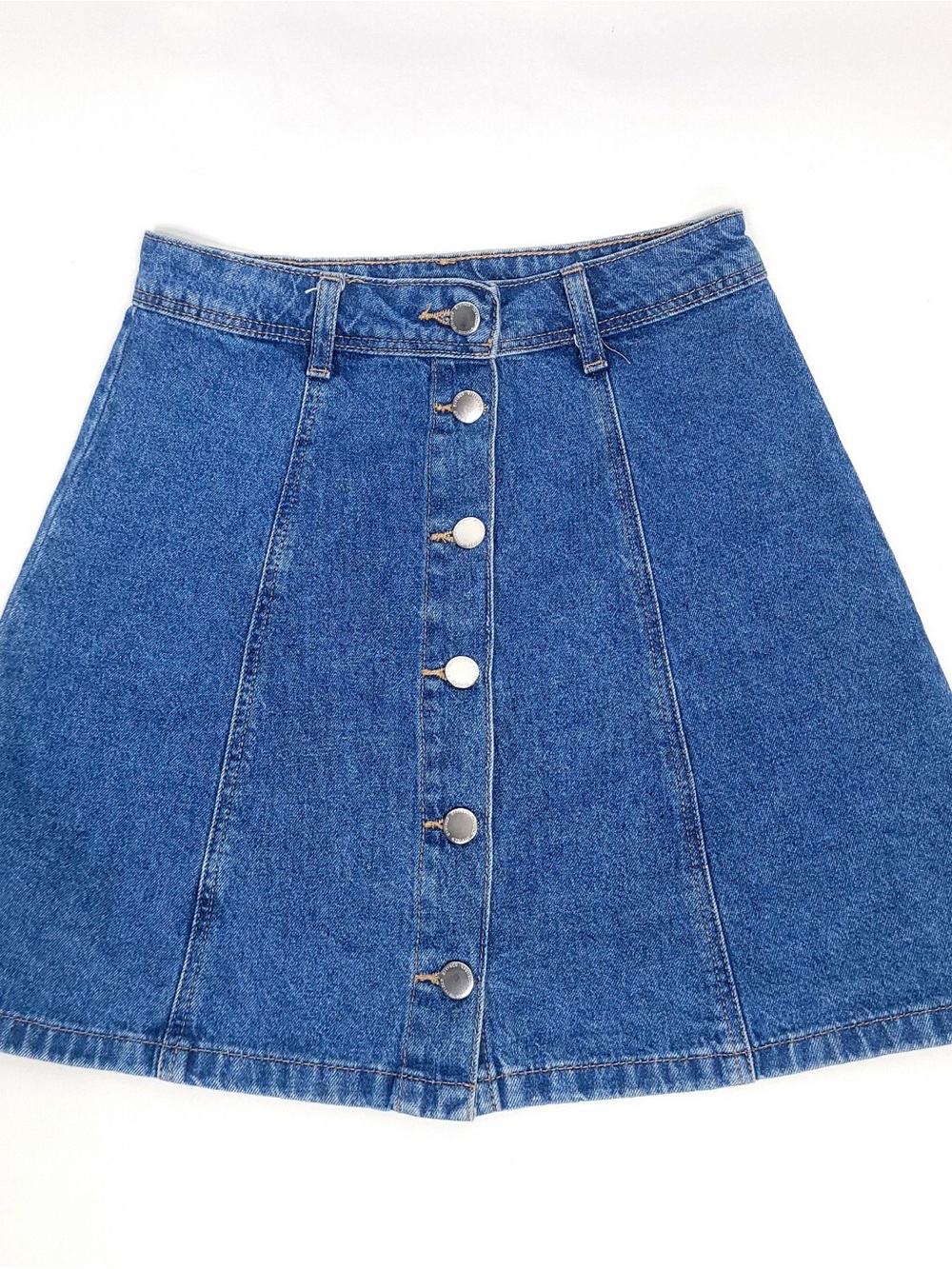 Divided Blue Denim Button-Front Skater Skirt